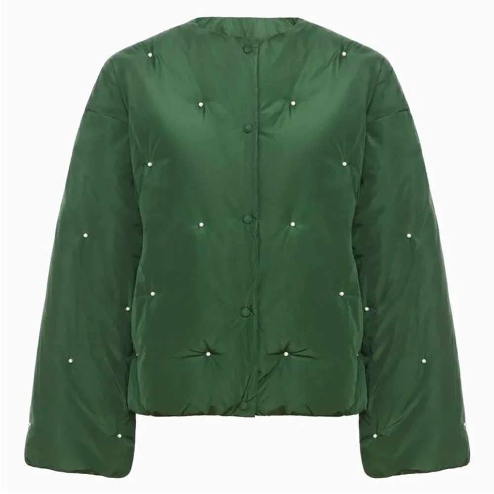 NWT SLEEPER Puffer Jacket in Green with Pearl Details Size L/XL NWT $450